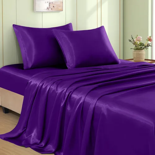 Vista 12 de VACVELT Juego de 3 sábanas de satén color beige tamaño individual, juego de ropa de cama, sábana bajera de satén sedoso con bolsillo profundo de 15