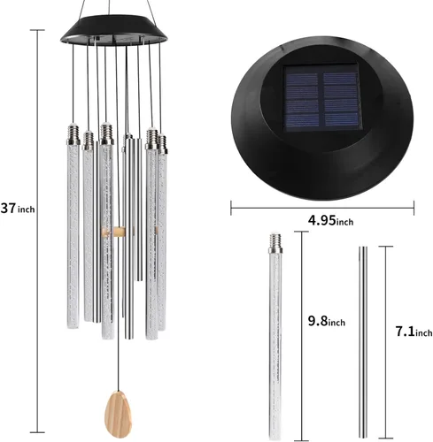 Vista 7 de Bursvik Campanas de viento solares para exteriores, 6 tubos LED con 4 tubos de aluminio, campanas de viento con cambio automático de color, regalos