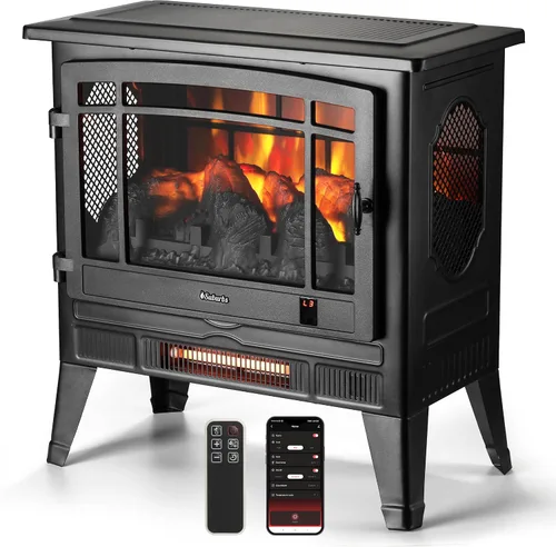 Vista 10 de TURBRO Suburbs TS17Q - Chimenea eléctrica infrarroja, 19 pulgadas, vista de 3 lados, llama realista, protección contra sobrecalentamiento