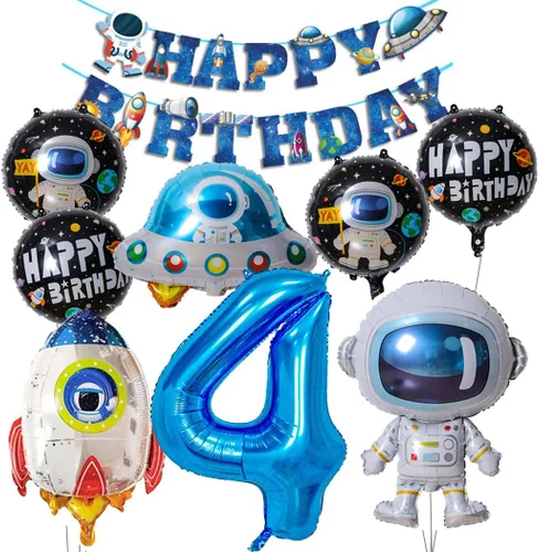 Vista 8 de Globos de planeta astronauta del sistema solar, globos de papel de aluminio, globos grandes de Mylar con helio, guirnalda de feliz cumpleaños para 10
