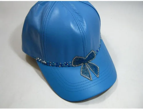 Vista 6 de Genuine 100% Leather light Blue Hip Hop Bling Streetwear Baseball Cap Hat Ladies Teens