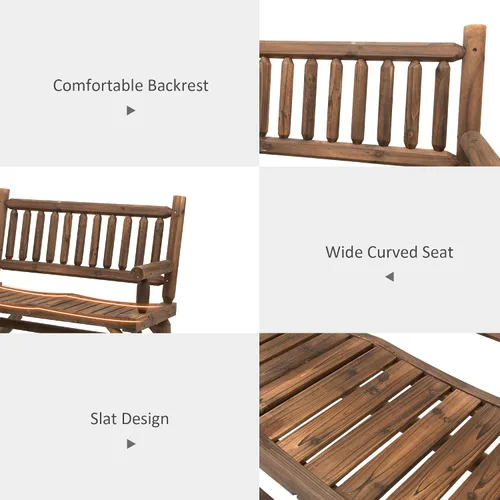 Vista 5 de Outsunny Mecedora de madera para 2 personas con diseño de tronco, sofá de dos plazas resistente con asientos curvos anchos para patio, patio