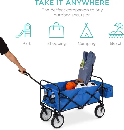 Vista 5 de Best Choice Products Vagón Utilitario Plegable Colapsible para Exteriores con Toldo, Carrito de Jardín para Playa, Pícnic, Campamento, Fiestas