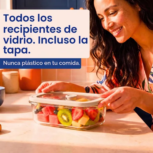 Vista 2 de Recipientes de vidrio no tóxicos con tapas, paquete de 4, 21 onzas Beige