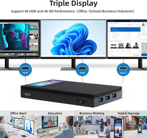 Vista 3 de MeLE Quieter3C Mini PC sin ventilador N5105 8GB 128GB pequeña computadora de escritorio Triple Display Dual HDMI Micro PC WiFi 5 BT5.1 Ethernet BIOS
