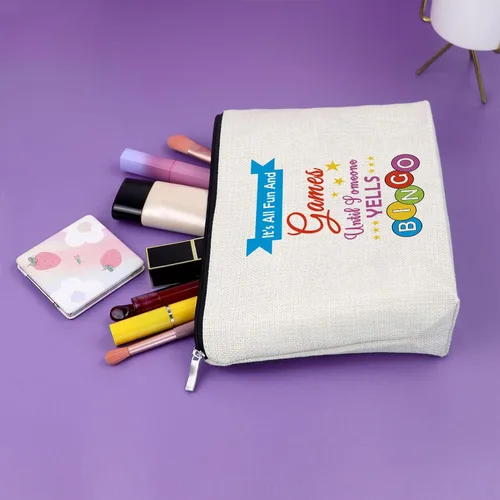 Vista 5 de Sazuwu Bolsa de maquillaje para juegos de bingo, regalos para amantes del bingo, bolsa de cosméticos, bolsa de juegos de azar de la suerte de casino
