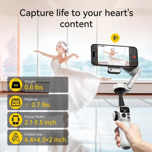 Vista 10 de AOCHUAN Gimbal de teléfono de 3 ejes para iPhone, estabilizador de cardán con seguimiento automático de 360 ° de AI Pan, varilla de extensión