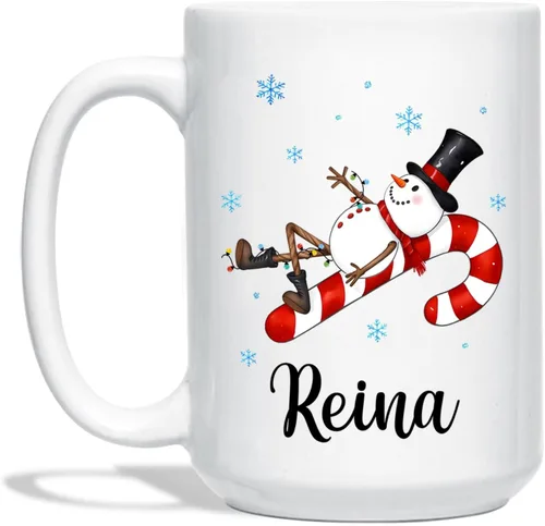 Vista 28 de Taza Personalizada Construcción De Muñeco De Nieve Con Nombre, Taza De Café De Navidad Muñeco De Nieve, Tazas De Árbol De Navidad Personalizadas