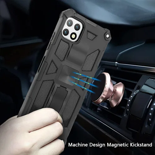 Vista 3 de Compatible con Boost Celero 5G (Boost Mobile) Samsung Galaxy A22 5G con vidrio templado, funda delgada de grado militar con soporte magnético