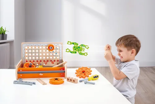 Vista 2 de Hape Caja de herramientas de experimentos científicos Kit colorido de 32 experimentos, divertido juego de juguetes educativos de ciencia
