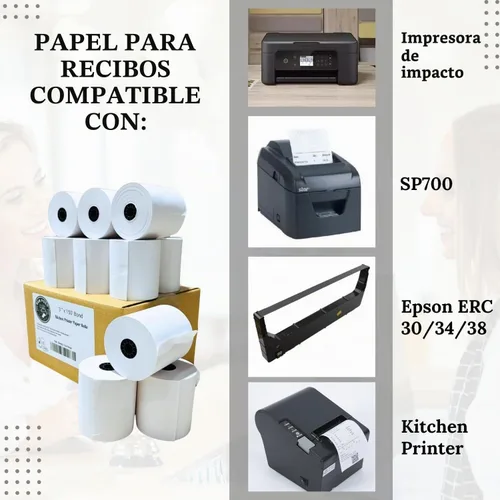 Vista 4 de BAM POS Rollos de papel de recibo de 3" x 150' 1 capa Bond (No Térmico) para impresoras de impacto de cocina TMU200, SRP275 Star SP700 – Adecuado