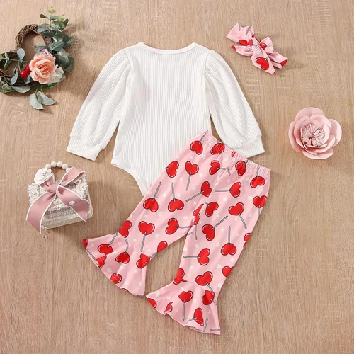 Vista 30 de FIOMVA Conjunto de ropa de 3 piezas con estampado de corazón para bebé recién nacida, para el día de San Valentín