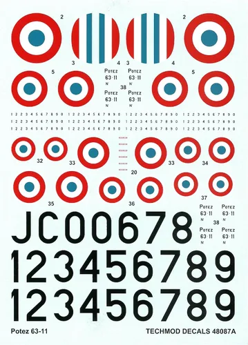 Vista 3 de Techmod 48087 1/48 Potez 63-11 French Fighter Wet Decal WWII w/Mask WWII
