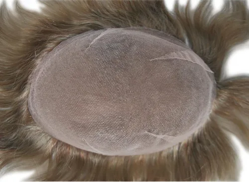 Vista 5 de Tupé marrón claro para hombres nudos blanqueados unidad de cabello 9x7 pulgadas repuesto para el cabello (7#-marrón claro)