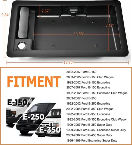 Vista 2 de Manija de puerta exterior trasera derecha puerta de carga 1992-2007 compatible con Ford Van E150 E250 E350 E450 Econoline Van Soporte de placa