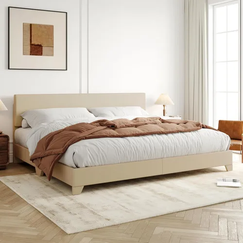 Vista 9 de Allewie Base de cama tamaño matrimonial con cabecera ajustable, cama tapizada con plataforma y listones de madera, base de colchón resistente,