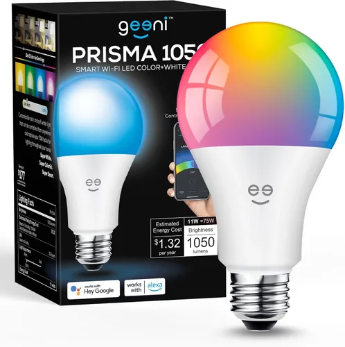 Vista 10 de Geeni PRISMA 1050 - Bombilla LED inalámbrica multicolor Wi-Fi (2700K): LED regulable, A21, equivalente a 75 vatios: funciona con Alexa y Google
