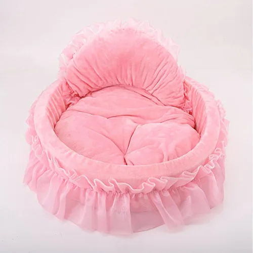 Vista 3 de WYSBAOSHU - Cama para mascotas con encaje y diseño de princesa, cama para perros y gatos Rosa