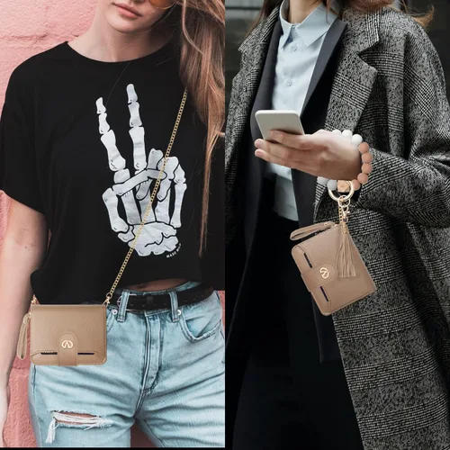 Vista 4 de Billetera Multiusos de Alta Capacidad con Llavero, Soporte para Tarjetas con Cremallera, Monedero con Pulsera de Muñeca, Llavero de Bangle
