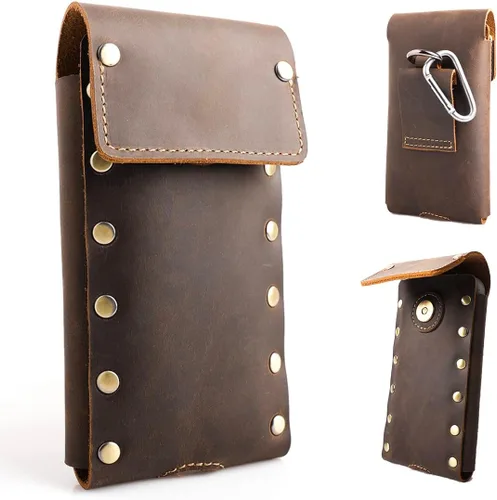 Vista 6 de Topstache Funda de cuero para teléfono – Soporte universal para cinturón para Samsung S23/S22 y iPhone 14 Pro/14, compatible con Otterbox, funda
