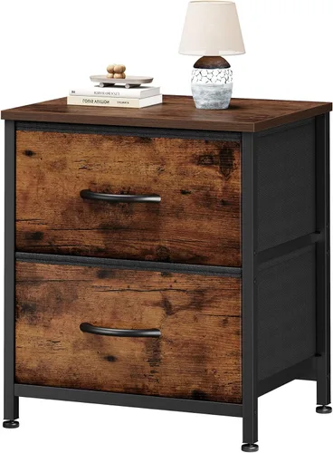 Vista 13 de Sweetcrispy - Mesita de noche pequeña con 2 cajones de tela, mesa auxiliar para dormitorio, para mesita de noche de 20 pulgadas de alto para Negro