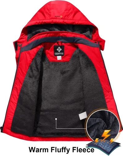 Vista 6 de GEMYSE Chaqueta de esquí impermeable con capucha para niño con forro polar resistente al viento chaqueta de invierno