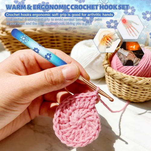 Vista 2 de Coopay - Juego de ganchos de ganchillo cálidos y cómodos de aluminio 9pcs 2.0mm-6.0mm(B-J) Smooth Crochets Needles Set for Crocheting, Blue Flower