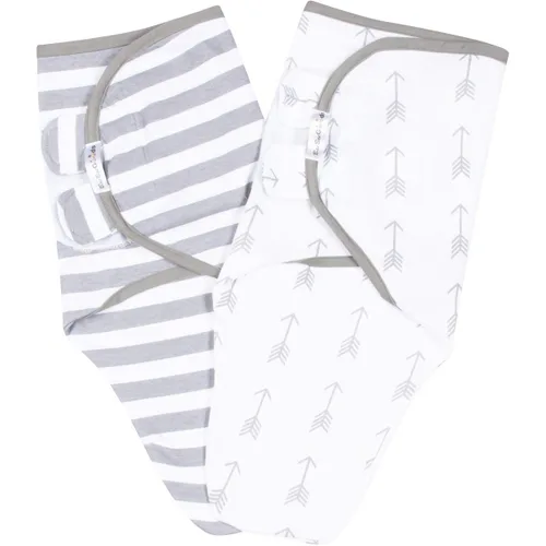 Vista 3 de BaeBae Goods Juego de 4 mantas para envolver al bebé, para niños y niñas, hechas de algodón suave (flechas grises, 0-3 meses)