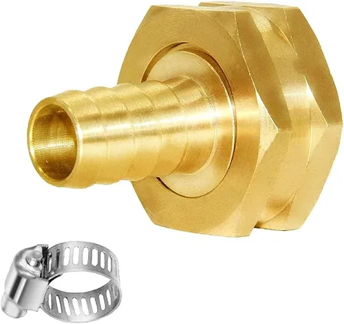 Vista 2 de Joywayus 1/2" Barb x 3/4" Hembra GHT Rosca Giratoria Hexagonal Latón Jardín Manguera de Agua Conector de Cobre con Abrazadera de Acero Inoxidable