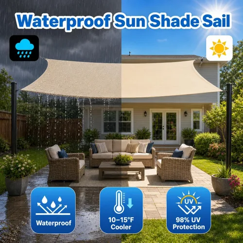 Vista 3 de ShadeMart Toldo parasol triangular de 12 x 12 x 12 pies, impermeable, 95% resistente a los rayos UV, toldo para patio, terraza, balcón, pérgola