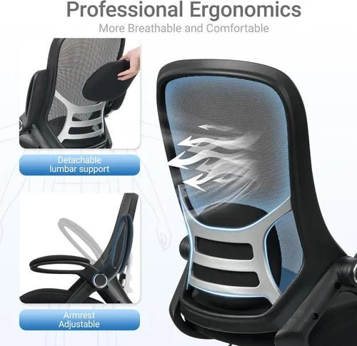 Vista 4 de HYLONE Silla de dibujo grande y alta de 400 libras, asiento grueso de 5 pulgadas, silla de oficina alta, reposabrazos abatibles, silla ergonómica