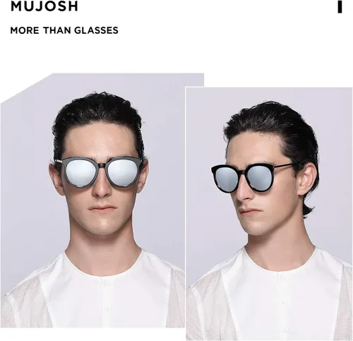 Vista 4 de MUJOSH Round Fashion Sunglasses for women with Retro Acetate Frame 100% UV Protection