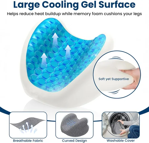 Vista 3 de Almohada de rodilla para personas que duermen de lado, almohada de espuma viscoelástica de gel refrescante para dormir de lado, en forma de corazón