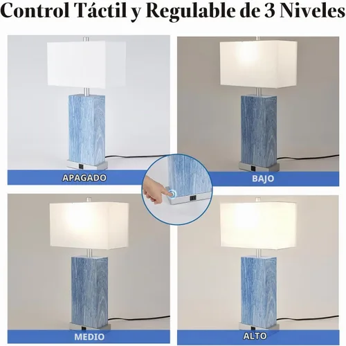 Vista 3 de Juego de 2 lámparas de mesa con control táctil de 24 pulgadas de alto, lámparas azul marino con puertos USB y tipo C, lámpara de mesita de noche