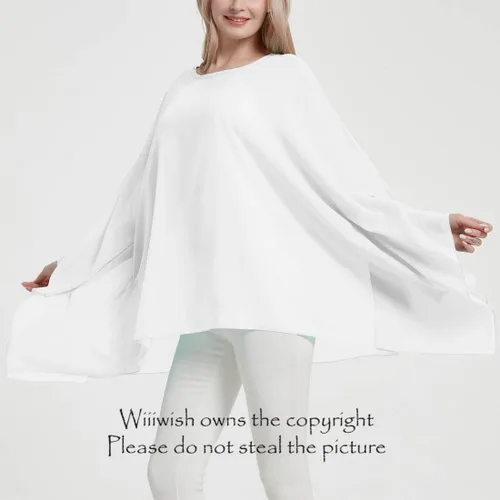 Vista 2 de Wiiiwish Poncho de gasa transparente para mujer, suelto, liso, largo, murciélago, caftán, túnica