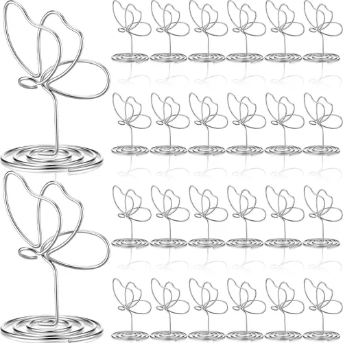 Vista 9 de SiliFine 24 Piezas Soportes de Fotos de Mariposa Dorada Clips de Fotos Numeración de Mesa 1.96 x 1.45'' Decoración de Mariposa Soporte para Tarjetas