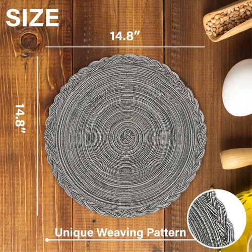 Vista 2 de myHomeBody Juego de 8 manteles individuales redondos trenzados, tejidos resistentes al calor, manteles individuales para mesas de comedor, debajo