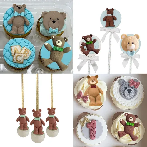 Vista 9 de Moldes de silicona de oso de chocolate, 4 piezas, moldes de silicona para osos de pasteles, moños para pasteles, decoración de pasteles, dulces