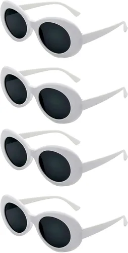 Vista 4 de Gafas de sol redondas ovaladas blancas gruesas y atrevidas gafas ovaladas Mod Retro Vintage Kurt Cobain inspiradas lentes de sol Paquete de 2 blanco2