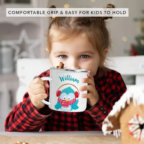 Vista 6 de Andaz Press Taza de café de acero inoxidable con nombre personalizado de 11 onzas para niños, diseño de búho azul festivo, 1 paquete, taza