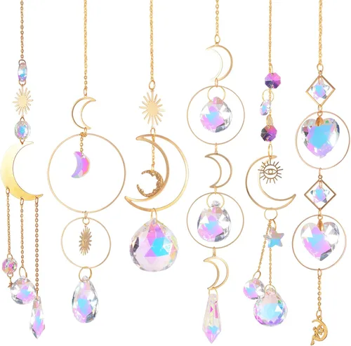 Vista 9 de 6 Piezas de Atrapasueños de Cristales Coloridos con Colgante de Cadena, Bolas de Cristal para Ventana, Hogar, Jardín, Decoración para Navidad, Día