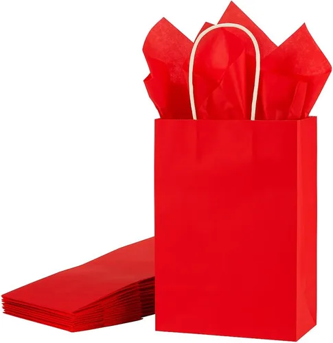 Vista 11 de SUNCOLOR Bolsas de regalo negras con asas, paquete de 24 bolsas pequeñas de papel kraft para fiestas, 7.9 x 5.12 x 3.15 pulgadas con papel de seda
