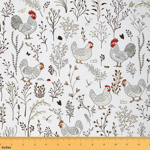 Vista 105 de Tela de Flores Primaverales por Yarda para Sofás, Tela Decorativa de Florales de Pueblo Pájaros Mariposas, Tela de Patrón de Jardín Acuarela