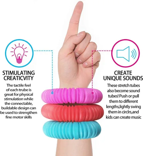 Vista 4 de Juguetes sensoriales Pop Tubes, juguetes sensoriales para niños y adultos, tubos multicolor para reventar juguetes sensoriales (M-(paquete de 6))