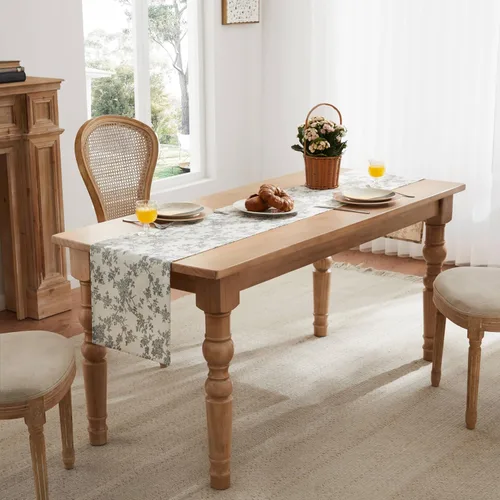 Vista 3 de Caminos de mesa de 100% algodón estilo pastoral francés, 13x36 pulgadas, caminos de mesa de granja negros de 36 pulgadas de largo, decoración