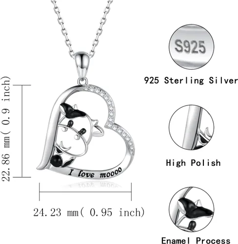 Vista 6 de Collar de vaca de plata de ley 925 con colgante de vaca, joyería con estampado de vaca para mujer, regalos de cumpleaños