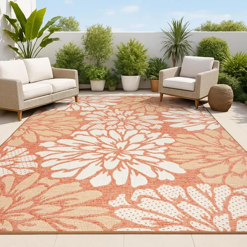 Vista 37 de JONATHAN Y Alfombra Corredor de Tejido Texturizado Floral para Interiores y Exteriores 2X8 Marrón/Crema, Zinnia Moderna para Patio Trasero, Patio