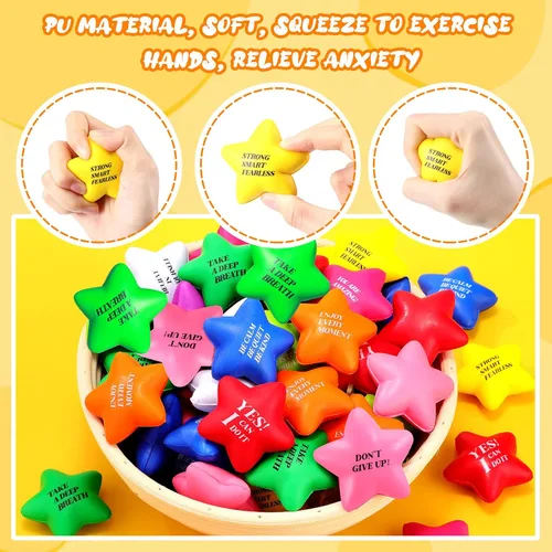 Vista 7 de Jerify 140 bolas de estrés a granel para adultos, espuma colorida, estrella motivacional, bola de estrés, juguete de regalo con citas inspiradoras