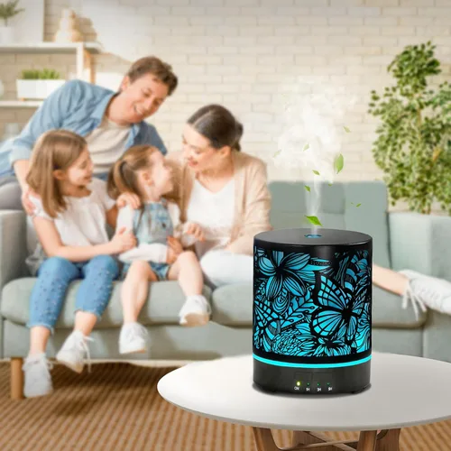 Vista 4 de Difusores de aceite esencial de 10.1 fl oz, difusores de aceite de aromaterapia de metal para habitación grande, mariposas y flores, difusor