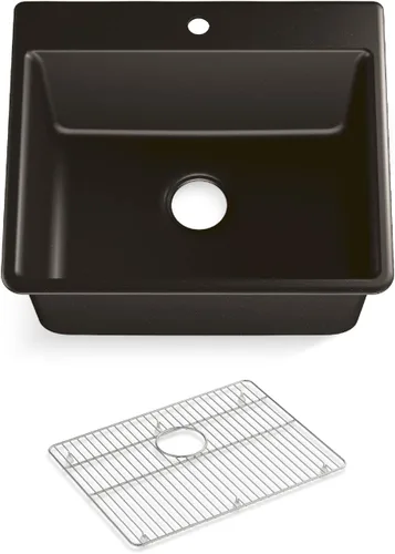 Vista 21 de KOHLER 28003-1-CM1 Kennon® - Fregadero de cocina de 25 pulgadas de montaje superior o inferior, incluye estante para fregadero, color negro mate